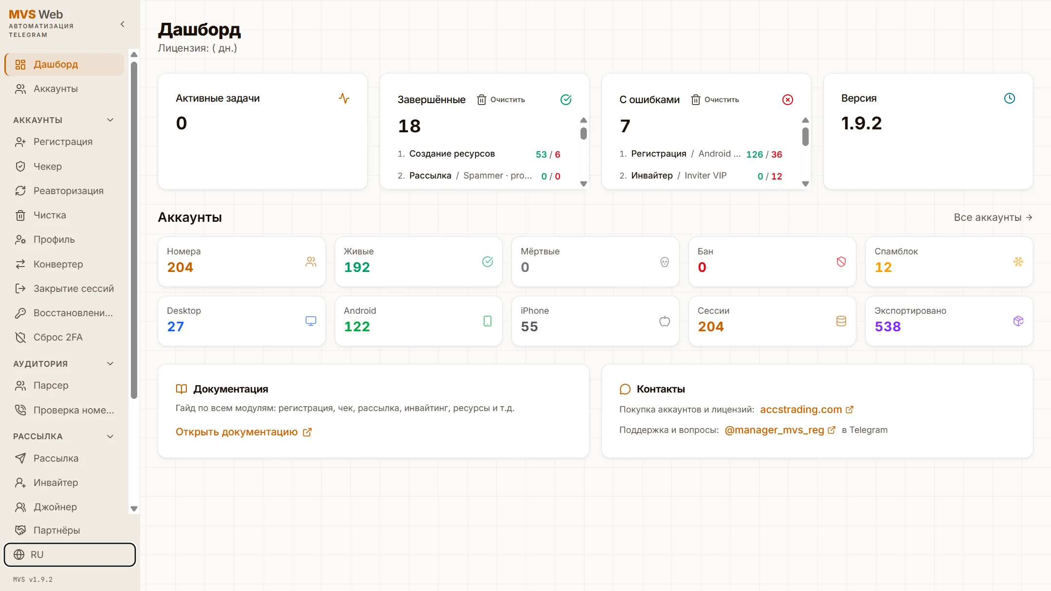 Дашборд MVS Software